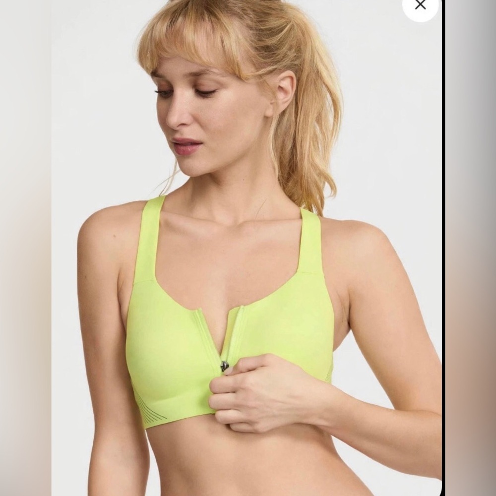 Victoria Secret Front-Zip Sports Bra - Lime Green 34DD